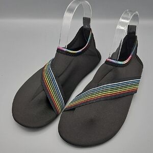 Black Water Shoes with Rainbow Stripes Size 8